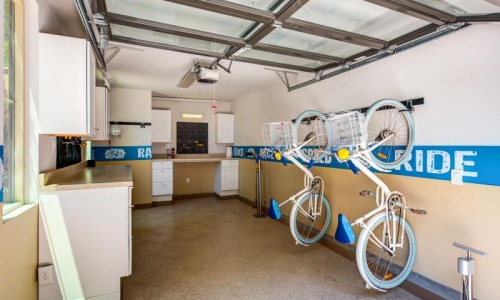 a bicycle in a garage